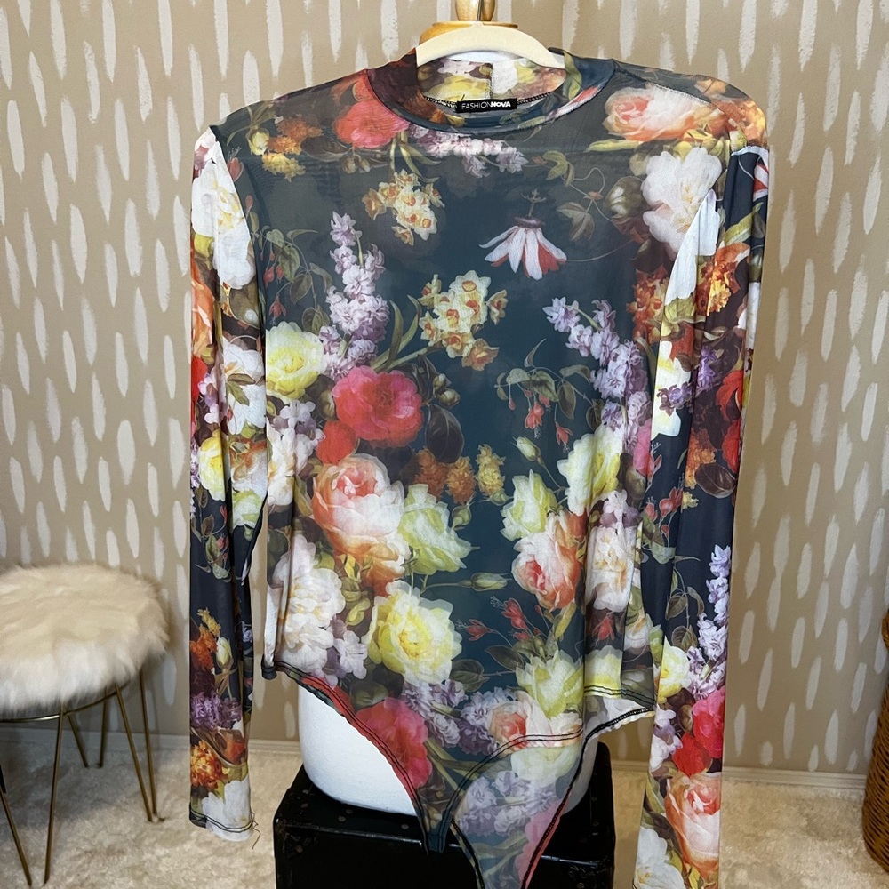 Sheer floral bodysuit